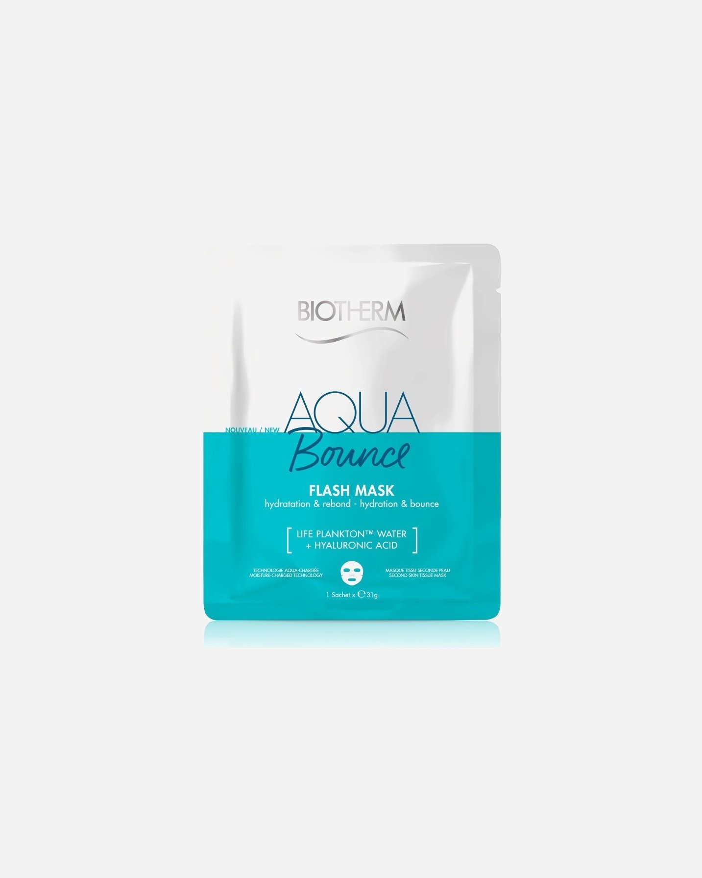 Biotherm Aquasource Aqua Bounce Super Flash lakštinė veido kaukė, 50 ml