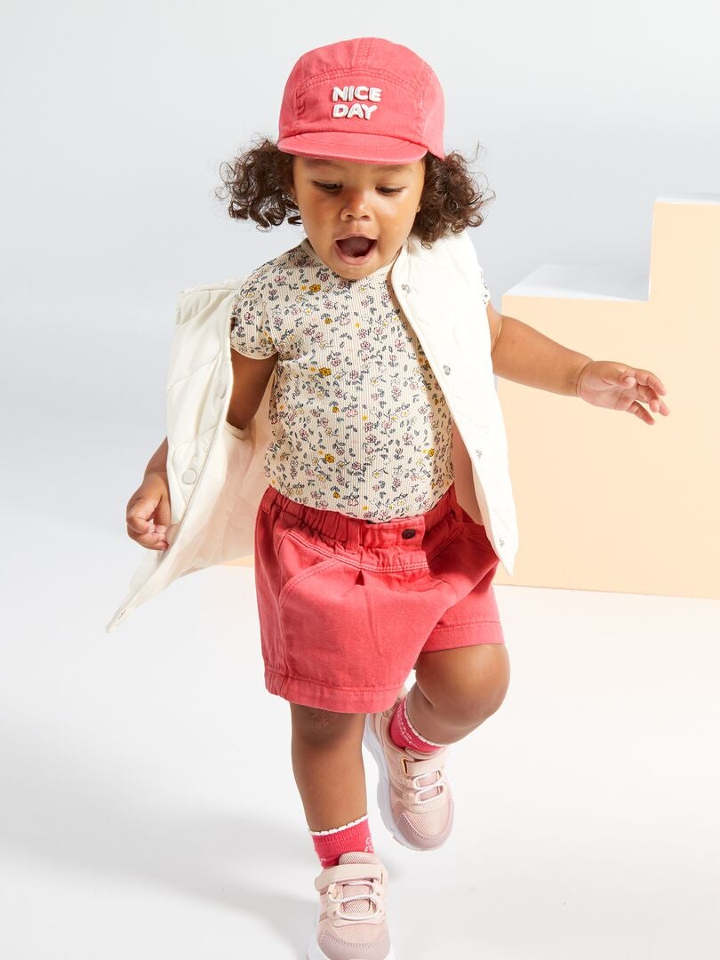 Geribbelde bodysuit met patroon - ROZE