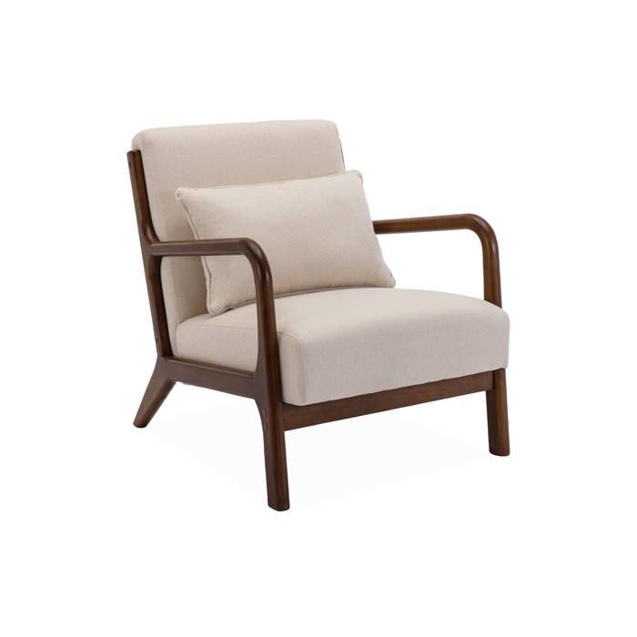 Sillón escandinavo en madera de caucho teñida de nogal y tejido LORENS.