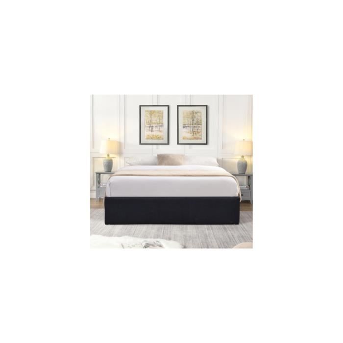 Lit Coffre - NUIT D'OR - Manon - Noir - 90x200 cm - 12 Lattes - PVC Simili