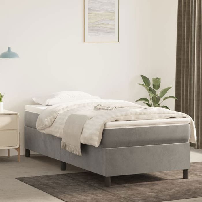 Struttura letto con materasso - Maison Exclusive - Velluto grigio chiaro - 90x200 cm - Massimo relax
