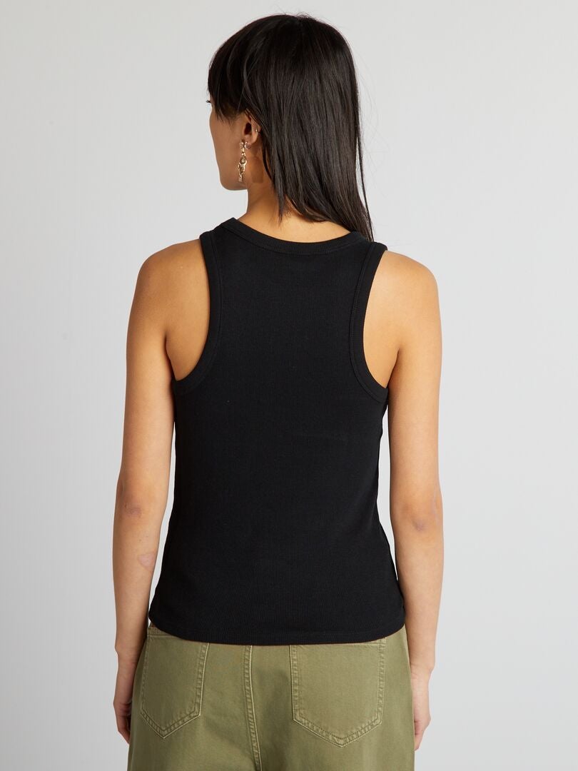 Top de tirantes acanalado con cuello halter - Negro
