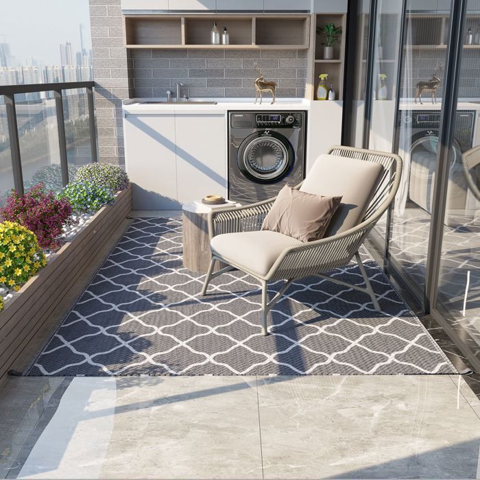 Alfombra de exterior Outsunny - reversible - polipropileno de alta densidad 310 g/m² - dimensiones 2,74 m de largo x 1,82 m de ancho - gris y blanco