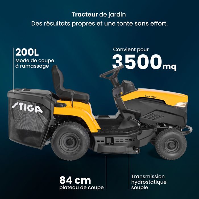STIGA ESTATE 384 M BENZINE ZITMAAIER, 352 CM MOTOR, 84 CM MAAIBREEDTE, VOOR TUINEN TOT 3000 M2, 200 L OPVANGZAK