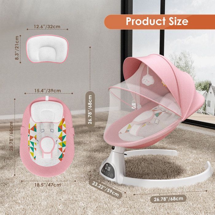 Electric baby swing, baby bouncer with remote control and wireless control, suitable for children up to 9 kg