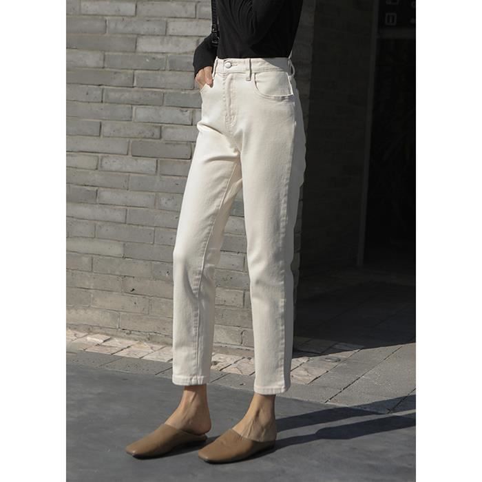 Jeans Femme - FUNMOON - Casual Droit - Taille Moyenne - Couleur Beige - Chaud