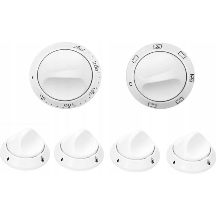 Juego de 6 pomos para cocina de gas Mastercook - Blanco - OEM - 4,9 cm de diámetro - 6 mm de diámetro de sujeción
