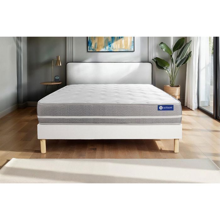 Conjunto de colchón y base de cama de 90x200 cm - Base de cama blanca (requiere montaje) - Actimemo Touch