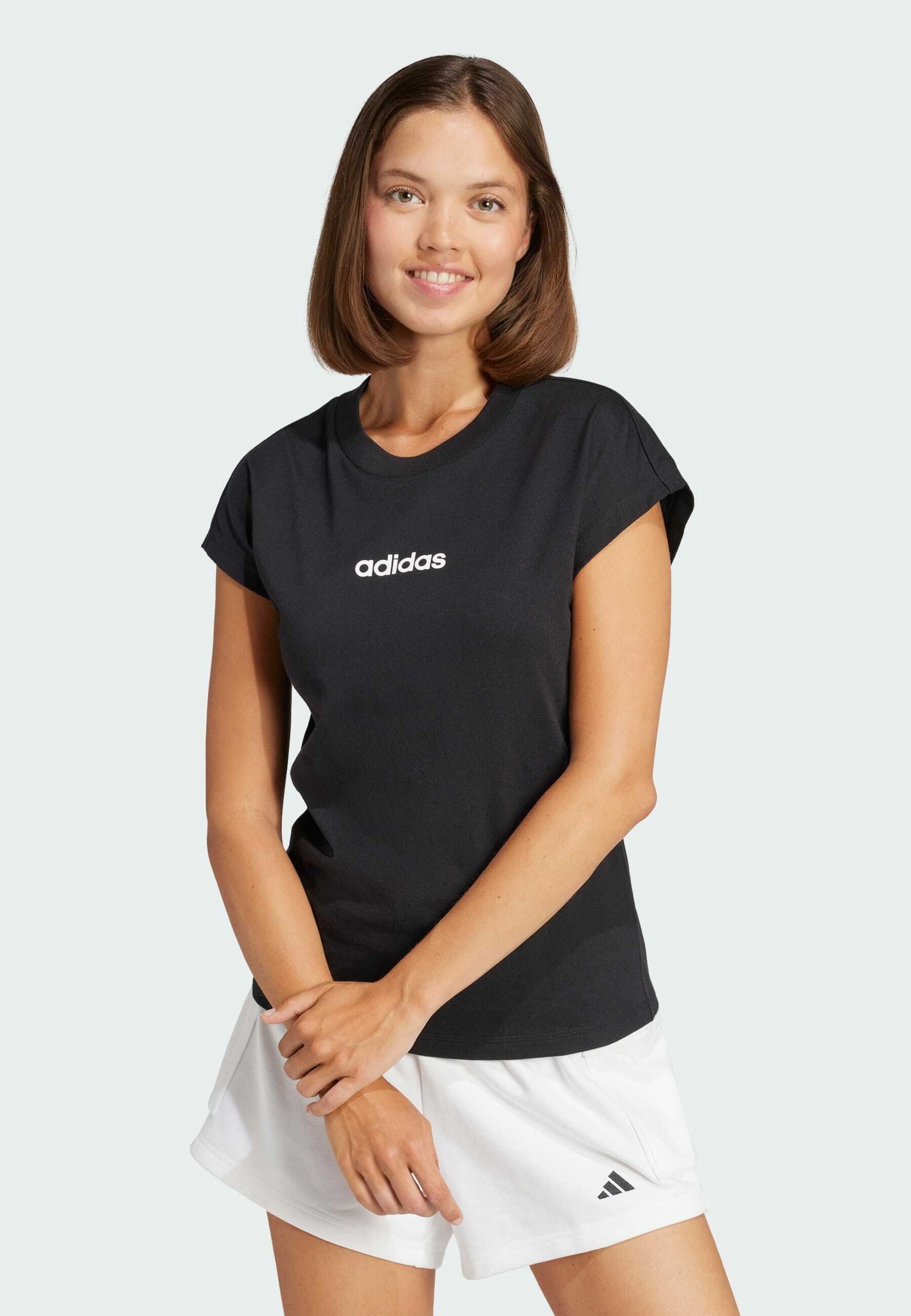 adidas Sportswear ESSENTIALS LINEAR - Koszulka basic - czarno-biała