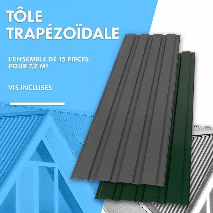 15 láminas metálicas trapezoidales con tornillos, 0,25 mm de espesor, 115 x 45 cm, rojas