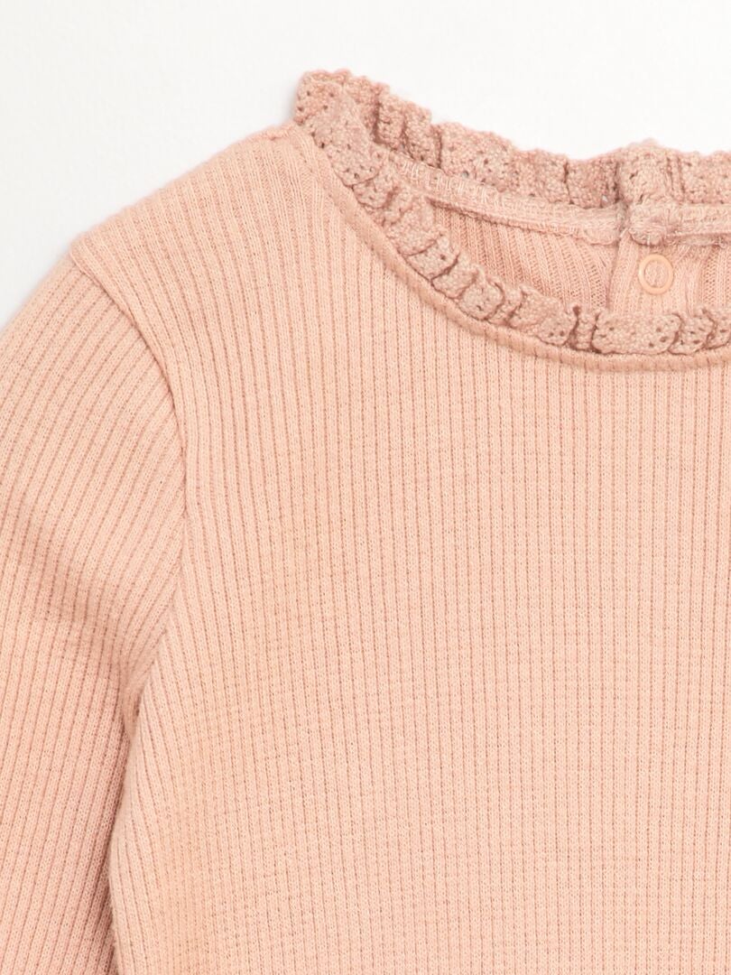 Geribbelde gebreide bodysuit - roze