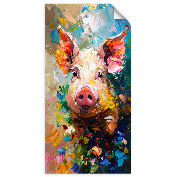 Naklejka na ścianę do salonu Feeby Kolorowa Świnia farba olejna 40x80