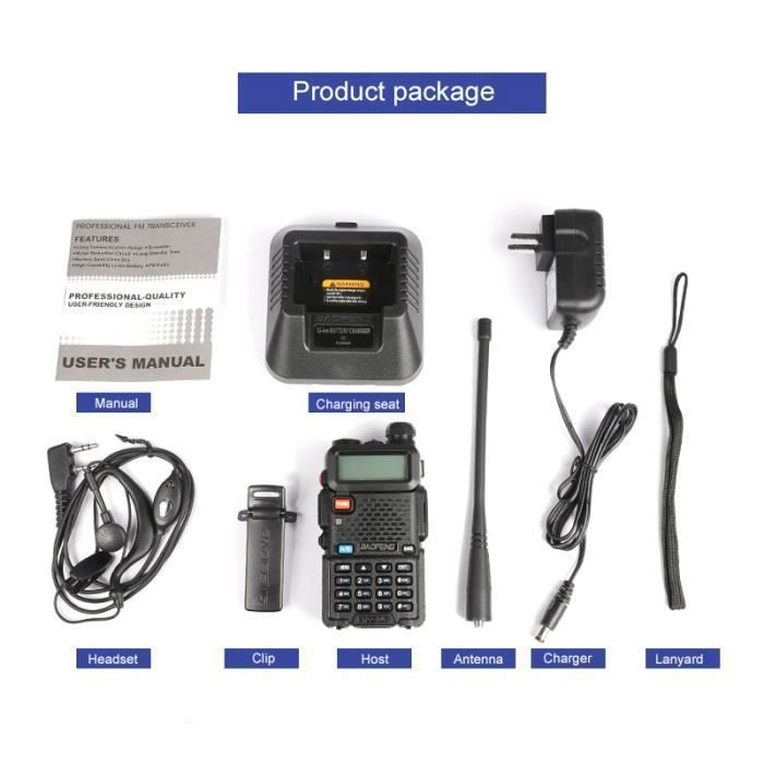 2 unidades de radios portátiles Baofeng UV-5R FM VHF/UHF con doble banda, pantalla, modo de suspensión y reloj incorporado (auriculares incluidos, YYV)