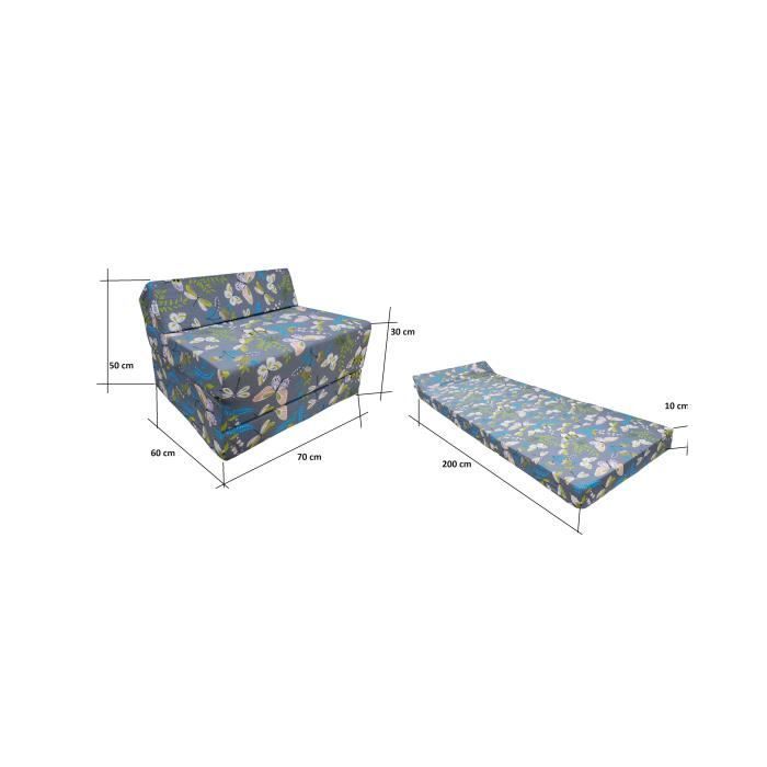 Matelas futon pliable NATALIA SPZOO - Bleu - 200x70x10 cm - Mousse polyuréthane - Housse amovible