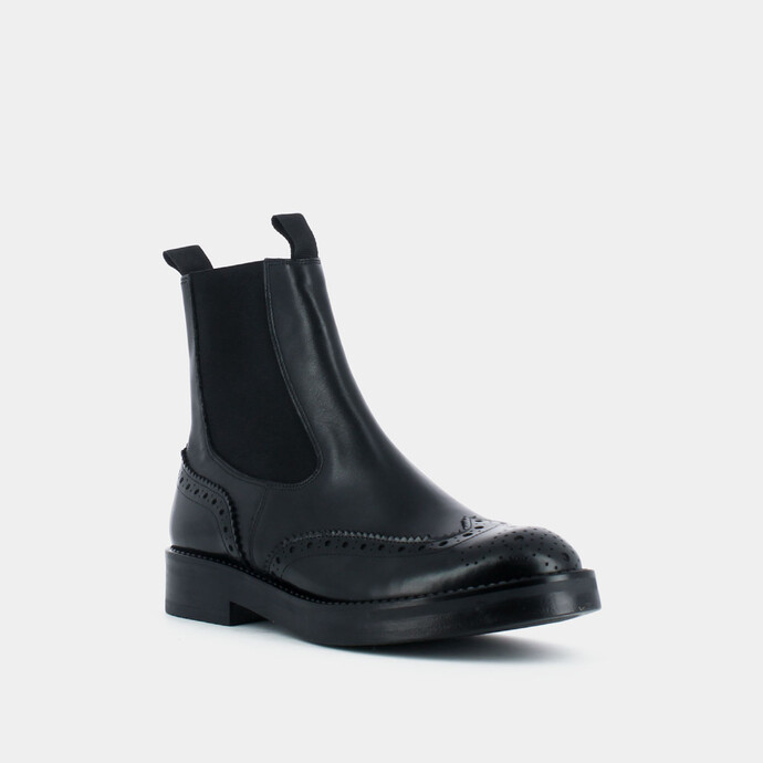 Boots à élastiques et surpiqûres  en cuir noir