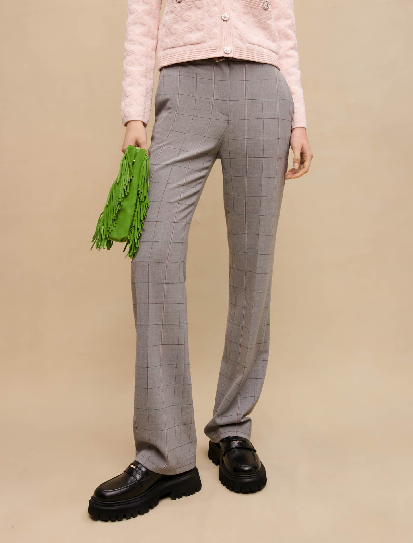 Pantaloni de costum în carouri, cu croială dreaptă - Gri