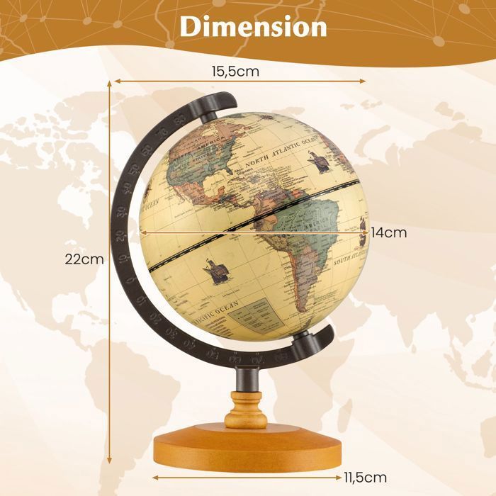 Globe Terrestre COSTWAY - 14 CM pour Enfant Éducatif - Style Antique Créatif Cadeau et Décoration Idéal pour Maison, Bureau