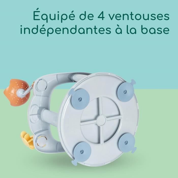 Seggiolino da bagno girevole BEBECONFORT per neonati, 6-12 mesi, massimo 10 kg, girevole a 360°, gioco, antiscivolo, ergonomico, con ventose, blu