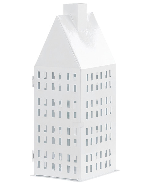 Lampion dekoracyjny 40 cm metal biały domek