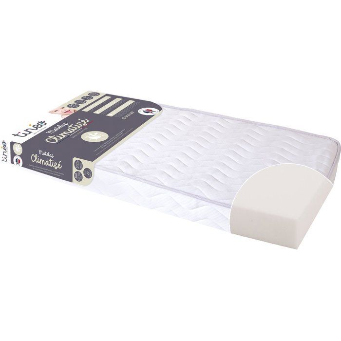 Matelas Climatisé TINEO 60x120x10cm - Matelas Bébé - Climatisé - 1 Face Été - 1 Face Hiver - Sans Traitement - Fabriqué En France