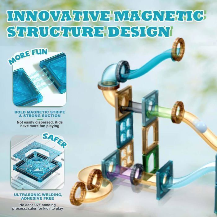 100 piezas de bloques de construcción magnéticos, juguete STEM con pista deslizante y bola, que desarrolla la creatividad y las habilidades espaciales.