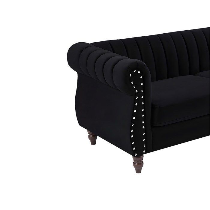 Sofá Chesterfield de 3 plazas TRUMBO en terciopelo negro.