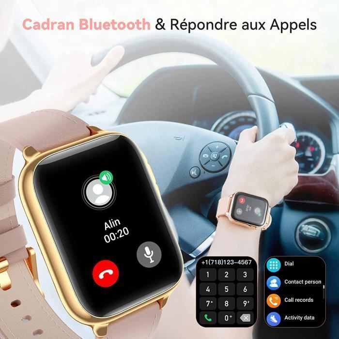 Smartwatch feminino com Bluetooth, função de chamadas, tela de 1,7 polegadas, monitor de oxigênio no sangue, pedômetro e resistência à água IP68 para Android e iOS - Rosa