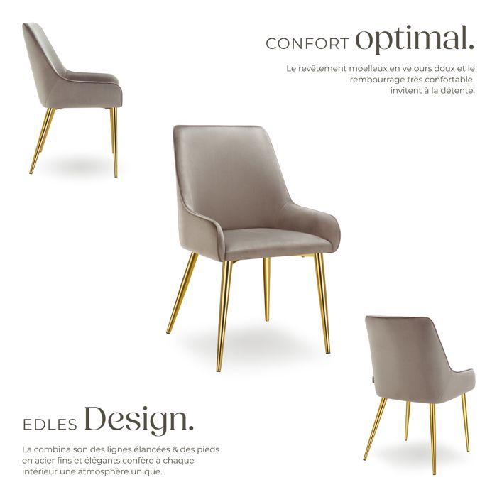 Chairs - TECTAKE - Set of 6 AVANE Scandinavian-style upholstered chairs with a velvet look, ergonomic shape and high back - Taupe