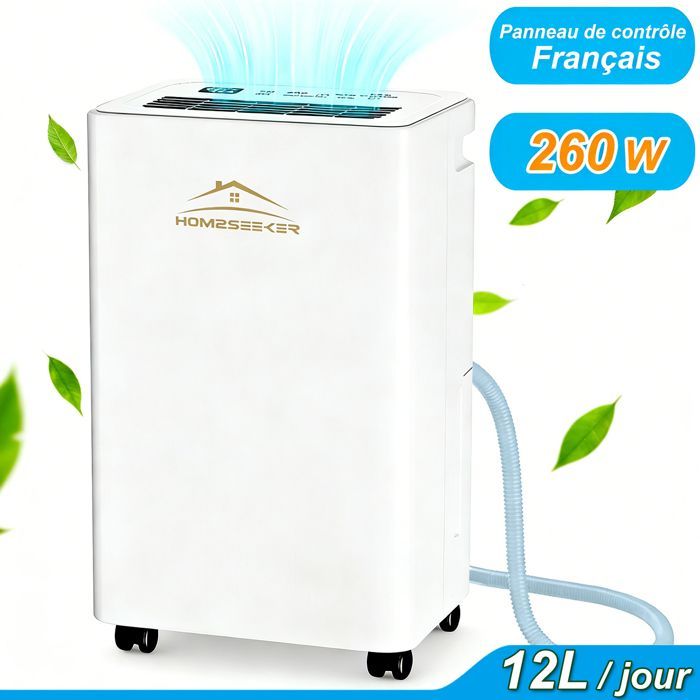 Elektrische luchtontvochtiger 12 l/dag - 260 W - 3 standen met droogstand | Professioneel voor 45 m² woning, badkamer, slaapkamer