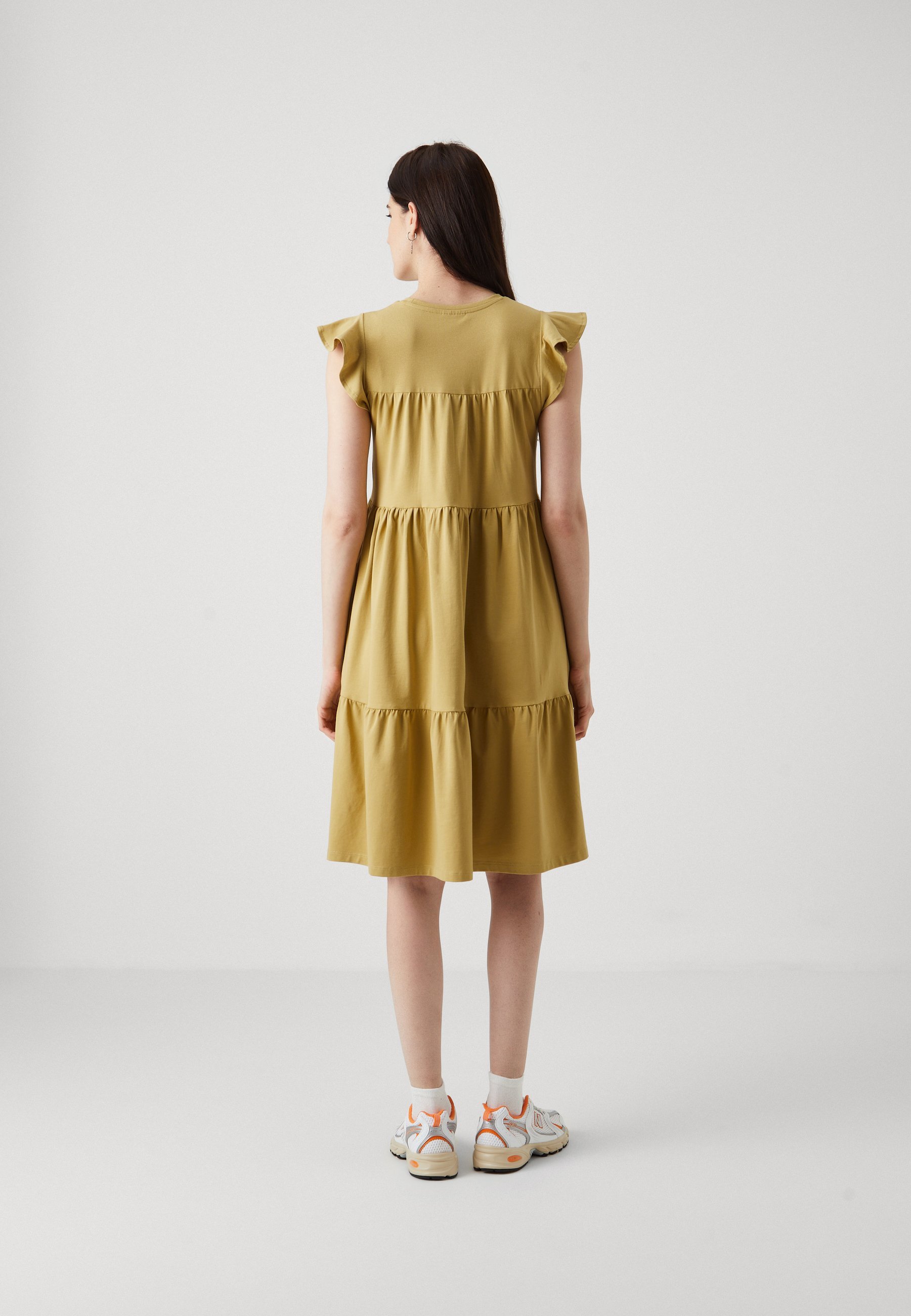 ABITO DA MATERNIA ONLY MATERNITY OLMEVELYN LIFE CON MANICHE A CAPPELLO E VOLANT - Abito in jersey - kaki