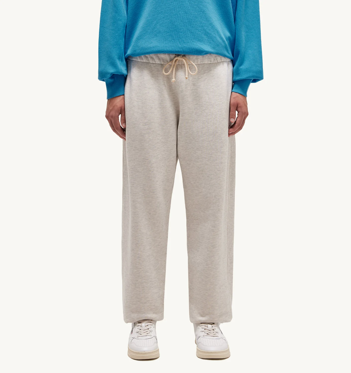 Pantaloni jogging relaxați din jerseu de bumbac gri melanj