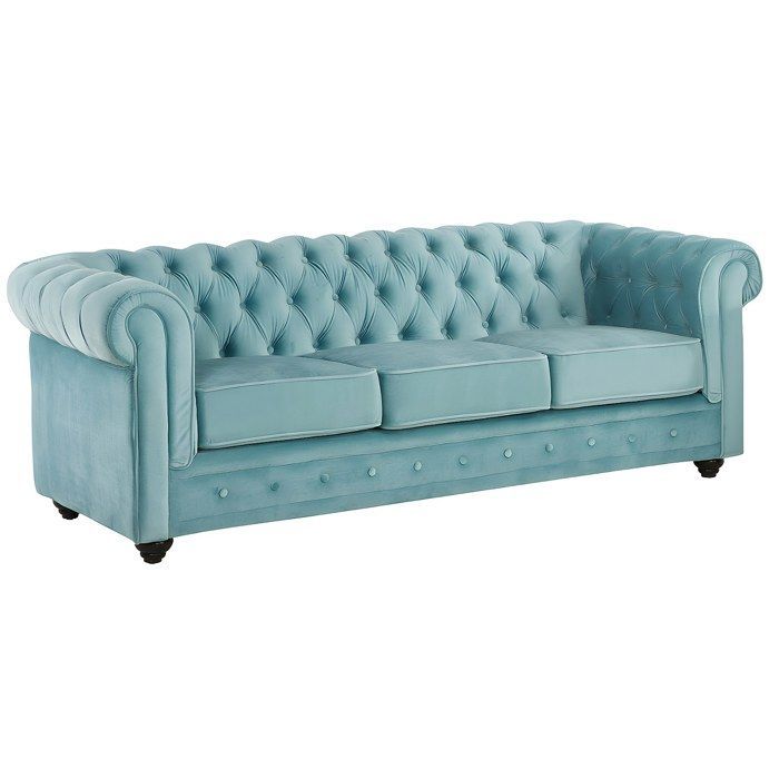 3-zits en 2-zitsbanken en een fauteuil in pastelblauw CHESTERFIELD-fluweel