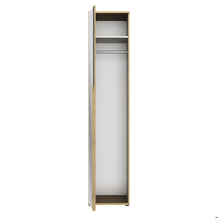 Armario con espejo, 1 puerta, efecto madera de roble, 50 cm de ancho, 235 cm de alto.