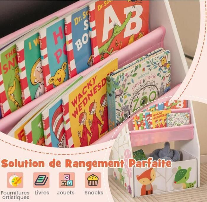 Tableau Enfant 3 en 1 - DREAMADE - Planche à Dessin Double Face - Bac de Rangement - Bibliothèque à 2 Etagères - 3-6 Ans - Blanc