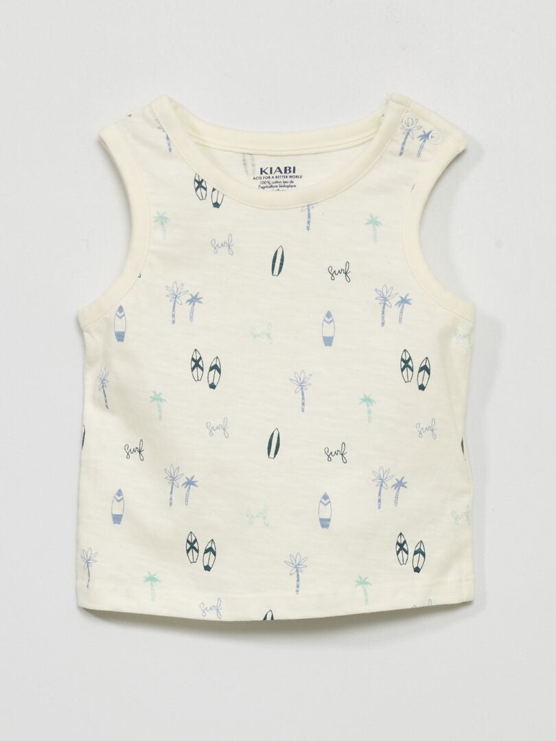 Bedrukte tanktop met drukknoopsluiting op de schouder - WIT