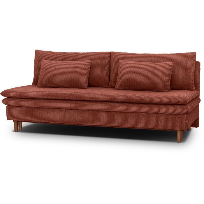 Sofá convertible de 3 plazas - MASSA - Tejido de pana color terracota - Patas de madera maciza - Ancho 195 x Alto 82 x Profundidad 86 cm