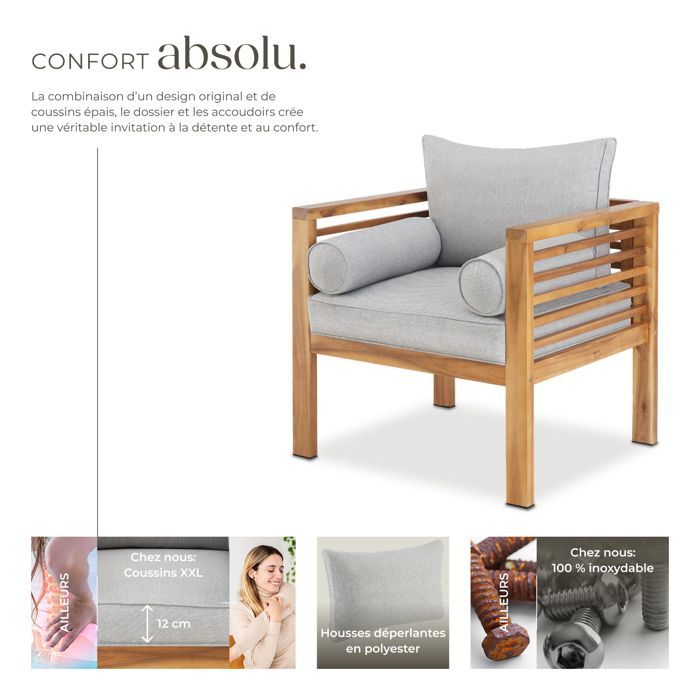 Fauteuils lounges - TECTAKE - Fauteuil de jardin BOKA en bois lasuré charge maximale 120 kg