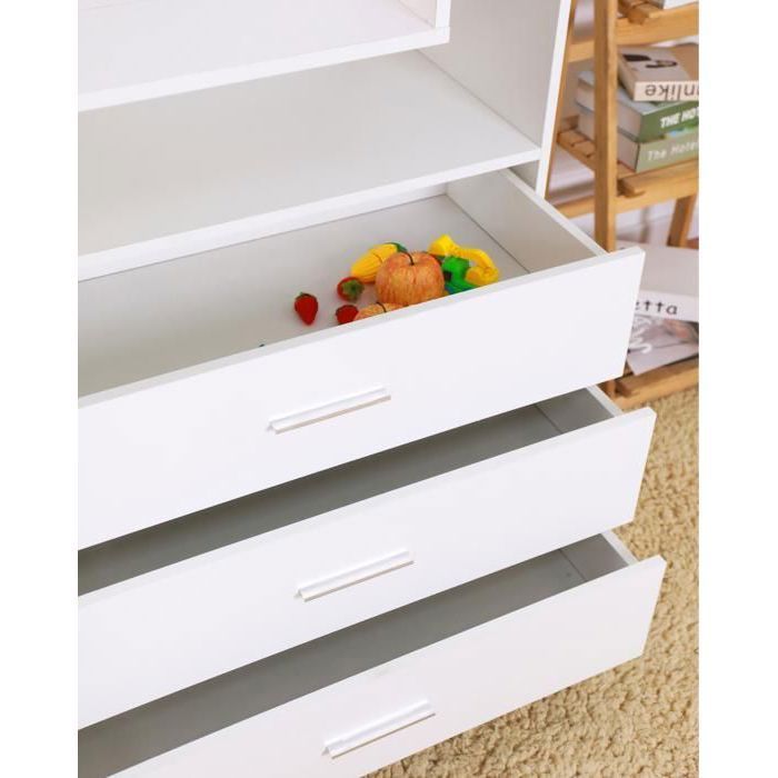 Commode à Langer pour bébé en Bois avec Plan à Langer, 3 tiroirs, 1 Porte, Blanc,  113x100 cm, poignées chromées