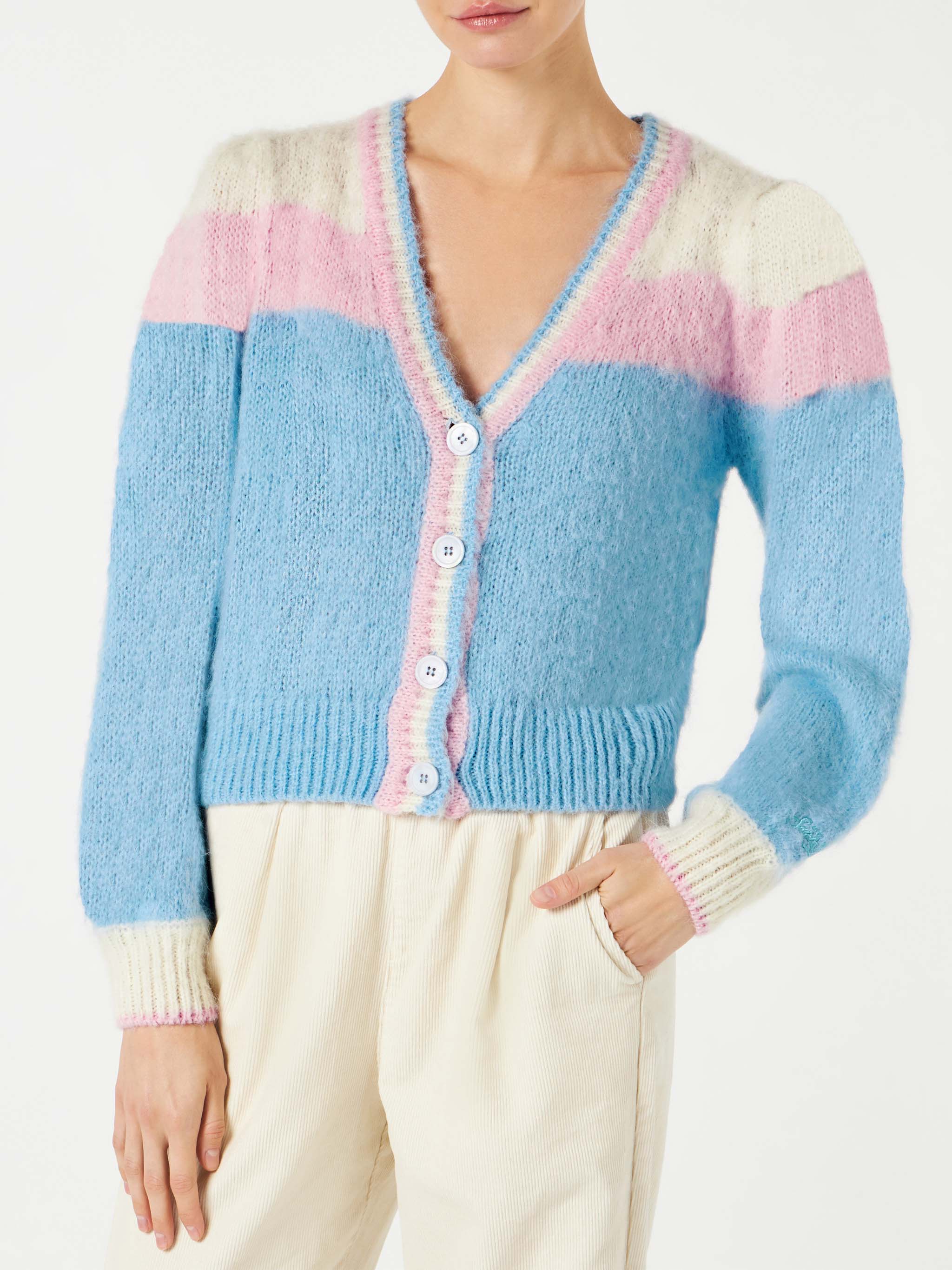 Gilet court en maille brossée à manches bouffantes