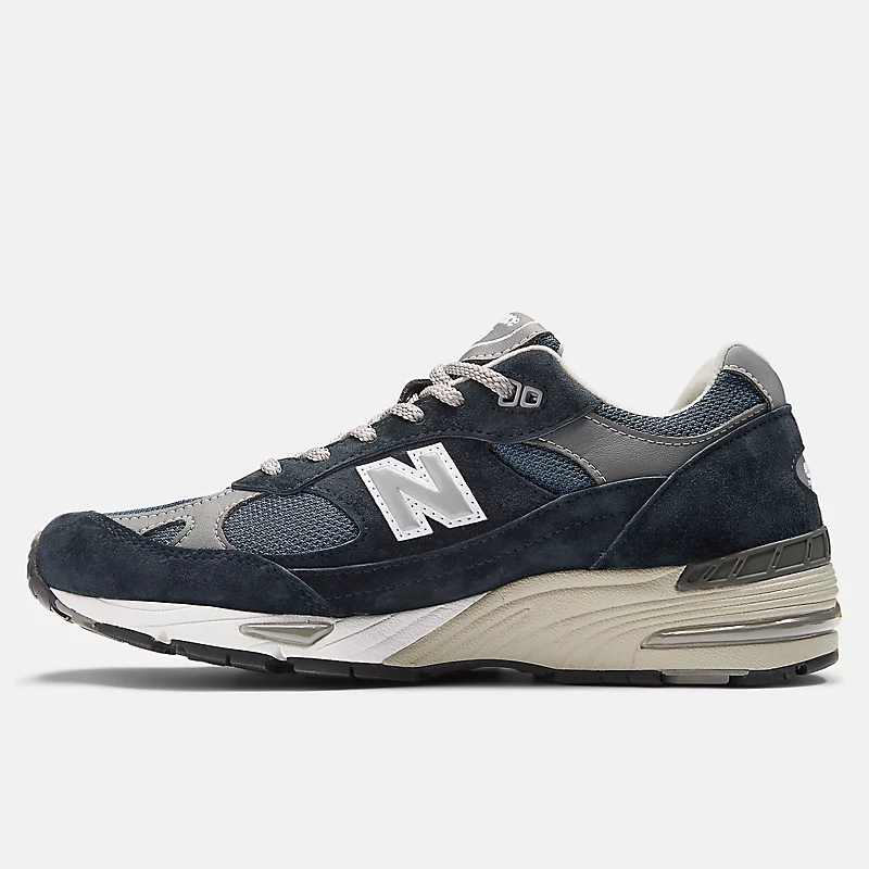 Męskie buty MADE in UK 991v1 – granatowe z szarym