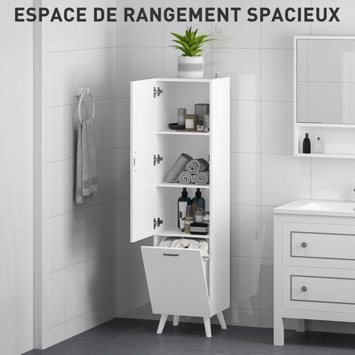 Mueble columna para baño - HOMCOM - armarios con puertas - 35 x 31,5 x 144 cm - blanco