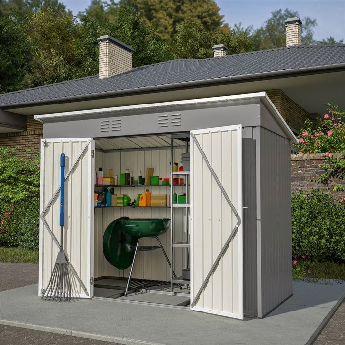 Kimfhead metalen tuinschuur 2,54 m² - Gereedschapsschuur 238x131x181 cm met fundering en dubbele schuifdeur