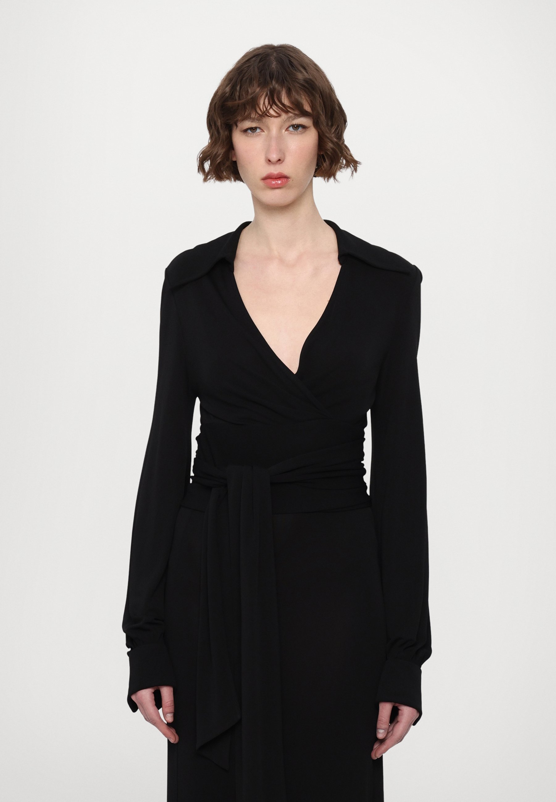 Diane von Furstenberg PERFECT WRAP - Ilgarankoviai marškinėliai - juodi