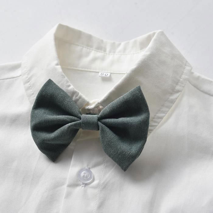 Conjunto para Batizado/Casamento de Bebê Menino - Terno para Cerimônia - Camisa com Gravata Borboleta e Shorts com Suspensórios - Cinza