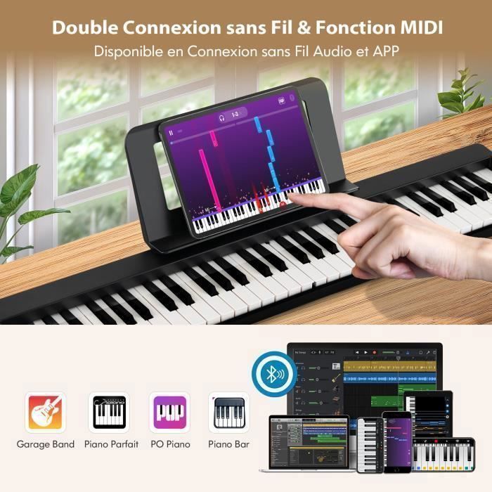 Teclado musical electrónico COSTWAY de 61 teclas semipesadas, plegable, Bluetooth, aplicación, MIDI, pantalla LCD, atril, pedal de sustain, bolsa de transporte.