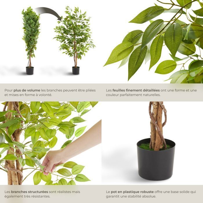 Plante artificielle - TECTAKE - Ficus artificiel FIDA à l'aspect naturel avec beaucoup de volume entretien facile - Hauteur 120 cm
