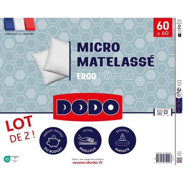 DODO - Juego de 2 almohadas - MICRO ACOLCHADO - 60 x 60 cm - Blanco