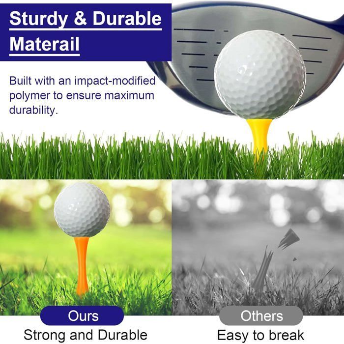 Plastic golf tees, 70 pieces, durable, in various colors (25 mm, 32 mm, 39 mm, 45 mm, 51 mm, 59 mm, 70 mm)