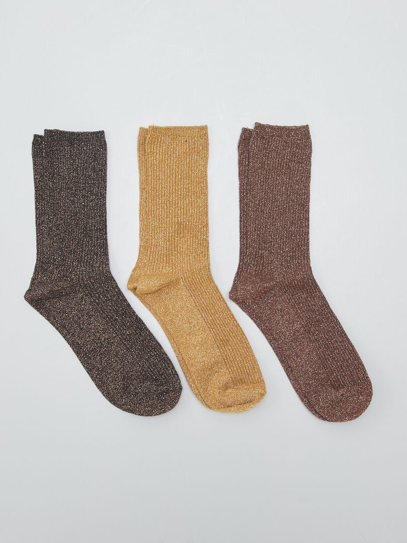 Set van 3 paar sokken met pailletten - KHAKI