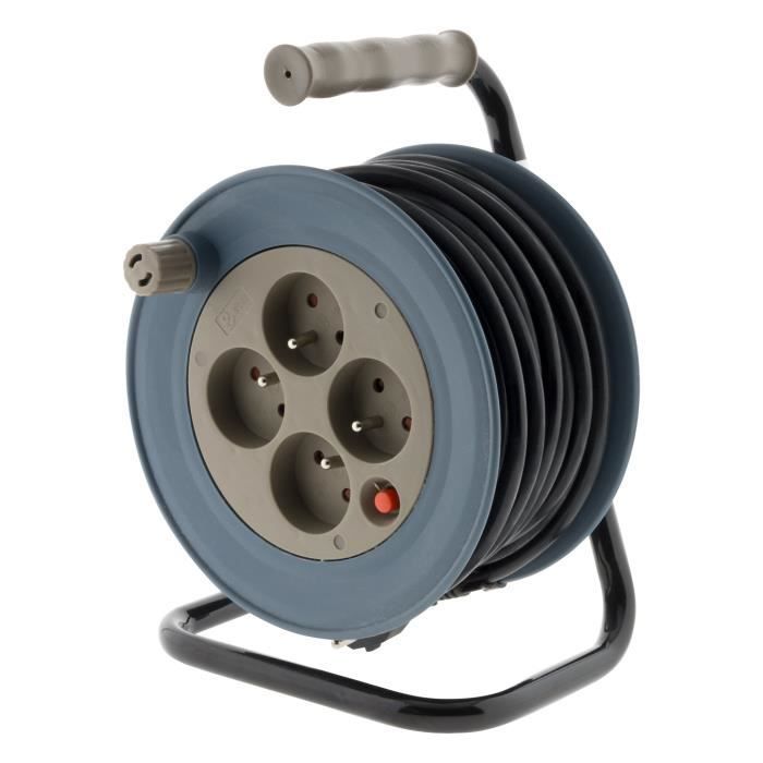 Carrete de cable eléctrico 3G de 15 m + 4 tomas en T - Color topo
